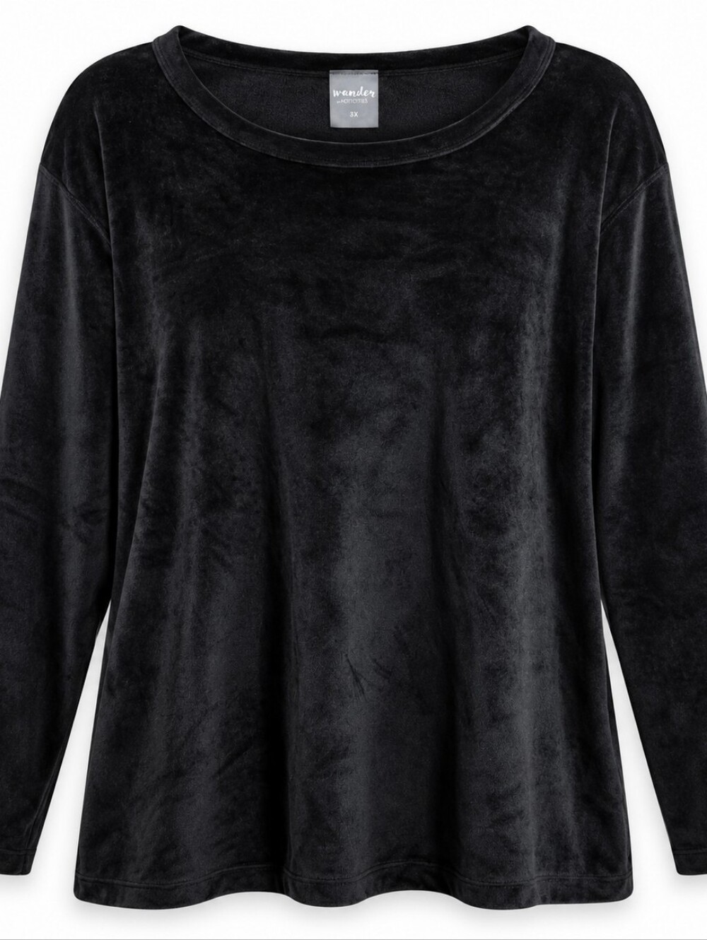 Wander by Hottotties Vicky Black Velour Top 3X Cozy Luxe Minimalist Y2K